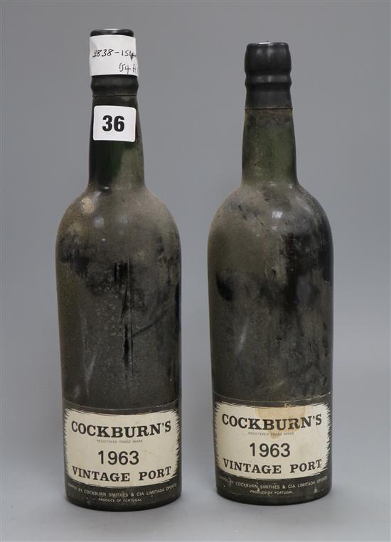 Two bottles of 1963 Vintage Cockburns port